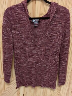 Marled Purple V-Neck Hooded Sweater